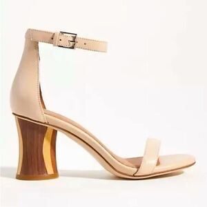 Jeffrey Campbell Ivory Leather Striped Sandal One Strap Heels Neutral Tan US 6.5